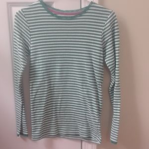 Boden pointelle green and white stripe shirt